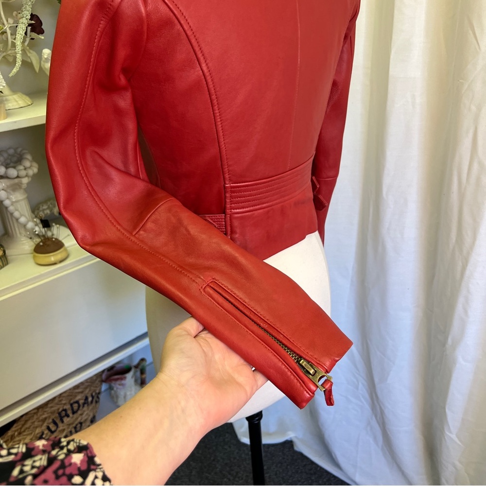 Lucky Brand 100% Lamb Leather Red Moto Jacket - Picture 7 of 16